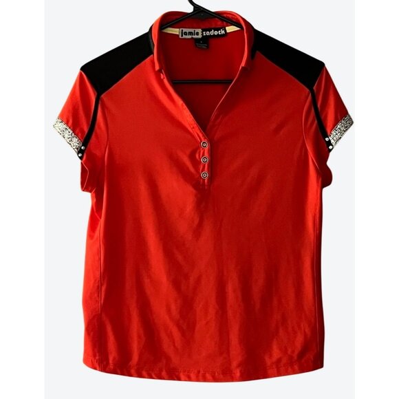 Jamie Sadock Women's XS V-Neck Cap Sleeve Golf Top Red Black - Picture 1 of 5